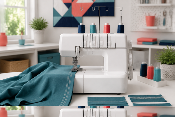 Dedicated home coverstitch machine sewing parallel hems on knit fabric