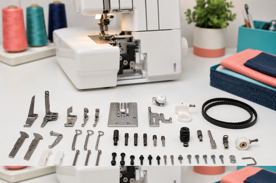 Replacement serger parts including knives, loopers, needle plate, belt and hardware