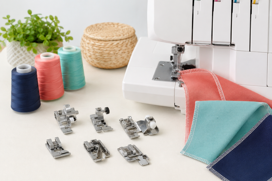 Serger presser feet and overlock stitching accessories