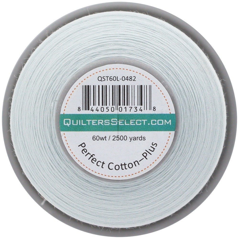 Quilters Select Perfect Cotton Plus 60wt Thread — Nimbus, 2,500 Yards — spool label view