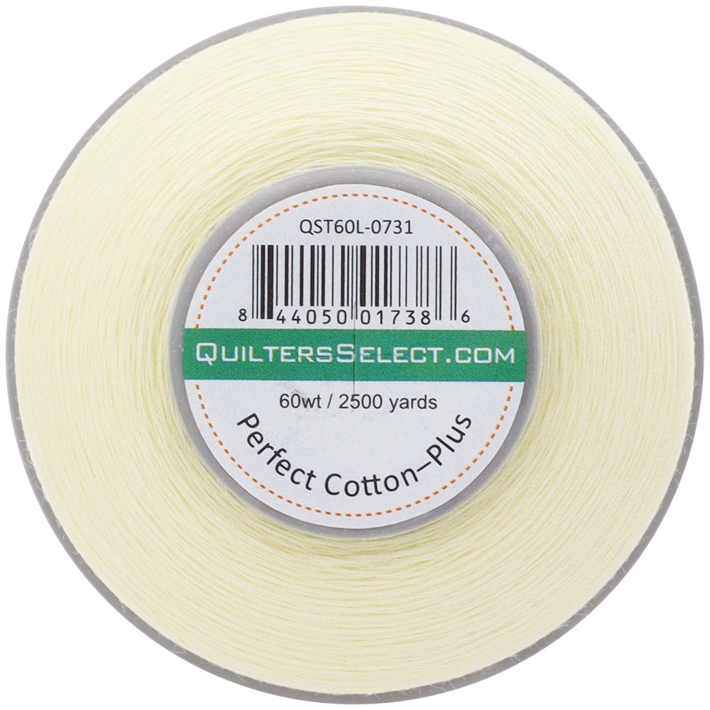 Quilters Select Perfect Cotton Plus 60wt Thread — Shale, 2,500 Yards — spool label view