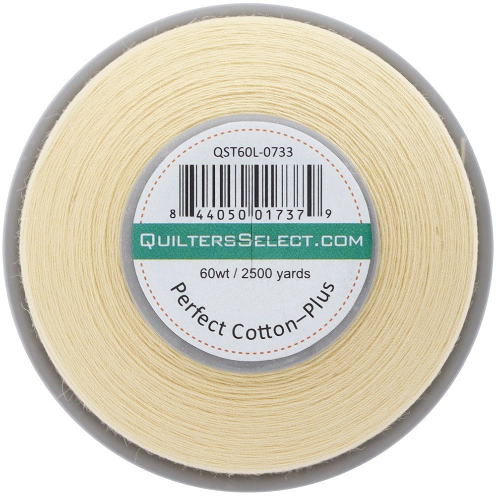 Quilters Select Perfect Cotton Plus 60wt Thread — Sugar Cookie, 2,500 Yards — spool label view