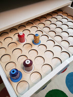 IKEA ALEX 6-Drawer Thread Storage Tray Inserts — close-up of trays and sample spools inside a drawer