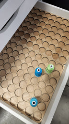 IKEA ALEX 6-Drawer Thread Storage Tray Inserts — angled overhead view of Aurifil-size trays in a drawer
