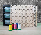 Three wooden trays beside a black three-drawer unit, furniture and thread shown for context, for Embroidery Thread Storage Trays, Set of 3