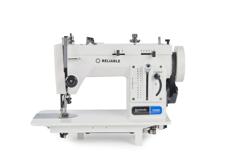 Side view of Reliable Barracuda Fit 500BZ portable zigzag walking-foot machine
