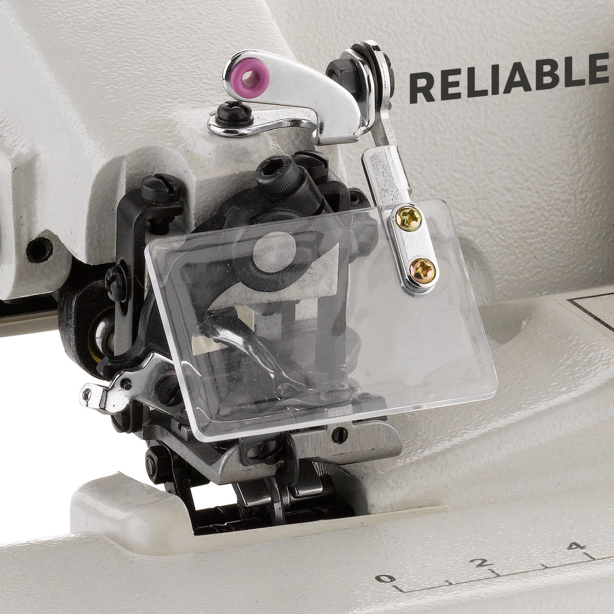 Clear needle eye guard on Reliable Maestro 600SB