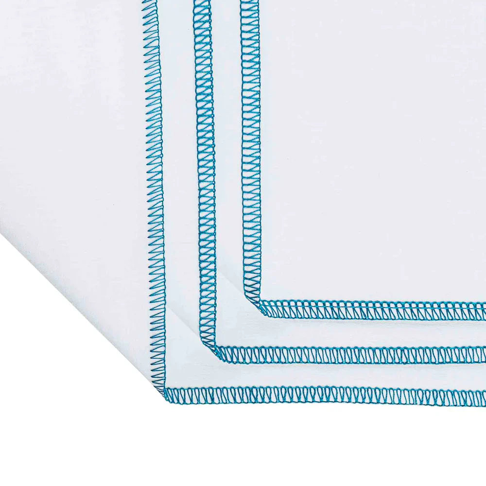 White paper with blue decorative border on a white background