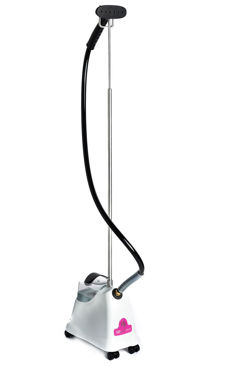 Jiffy J-2000 Pink Clothing Steamer with upright pole, hose and plastic steam head