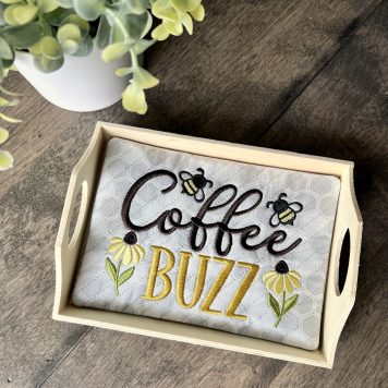 Embroidery Garden Coffee Buzz Mug Rug included in Mug Rugs and Coasters Bundle