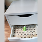 IKEA ALEX 5-Drawer Thread Storage Tray Inserts — wider view of the same open drawer and sample spool