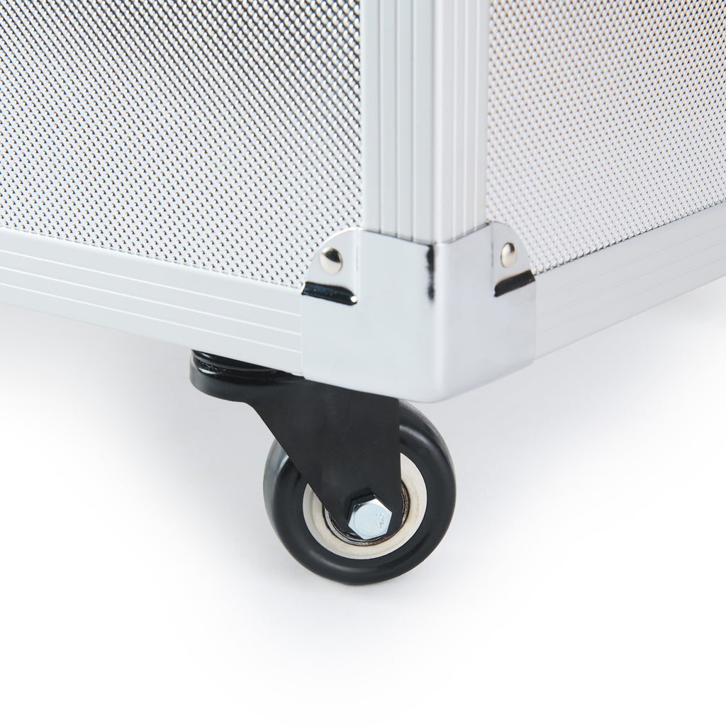 Close-up of a CudaCase rolling caster wheel