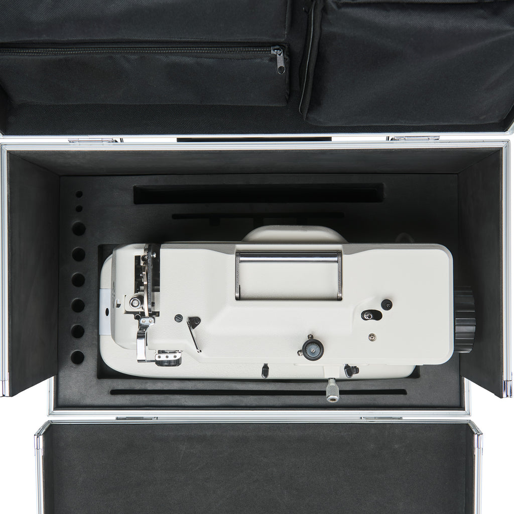 Top-down view of sewing machine fitted inside the CudaCase