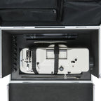 Sewing machine and accessories secured by the CudaCase internal strap
