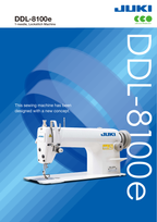 Official JUKI DDL-8100e brochure showing the machine head; complete Sew Nation USA package also includes table, stand and motor