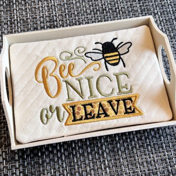 Embroidery Garden Bee Nice Mug Rug included in Mug Rugs and Coasters Bundle