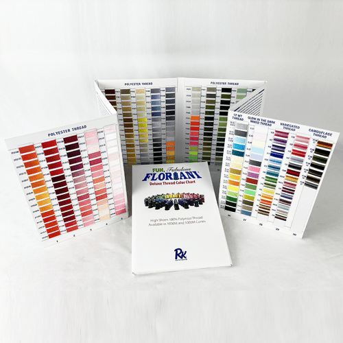 Floriani 360-color thread chart with actual thread samples