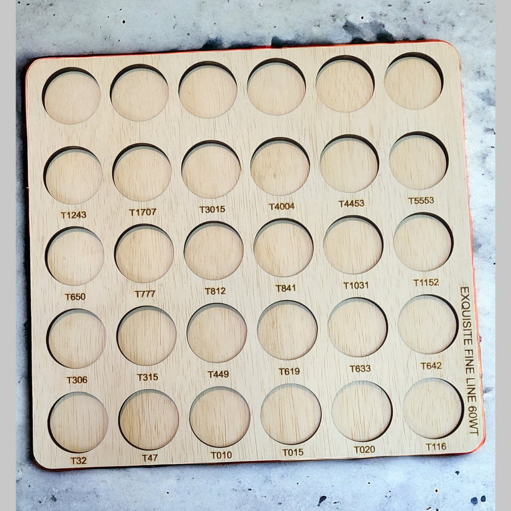 Exquisite Fine Line 60wt Thread Storage Tray, 30 Spools — overhead view of an empty numbered tray