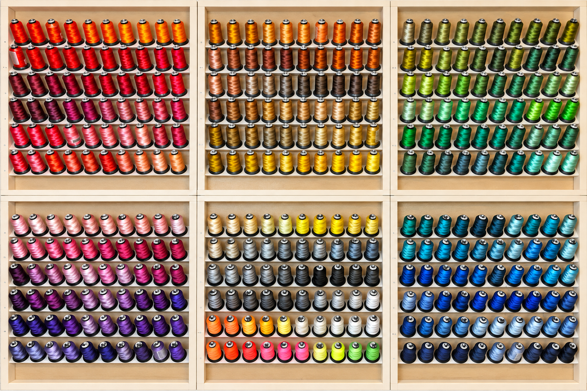 Floriani Great Wall of Thread — 360 Colors & 6 Wood Racks
