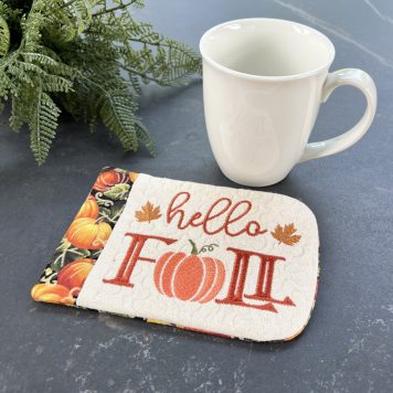 Embroidery Garden Hello Fall Mug Rug included in Mug Rugs and Coasters Bundle