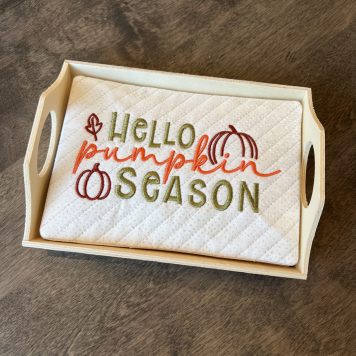 Embroidery Garden Hello Pumpkin Season Mug Rug included in Mug Rugs and Coasters Bundle
