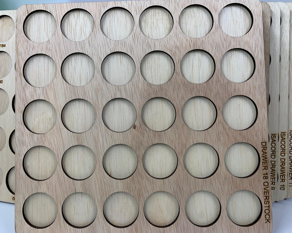 Isacord Numbered Thread Storage Trays, Set of 18 — front view of tray with engraved variegated color numbers