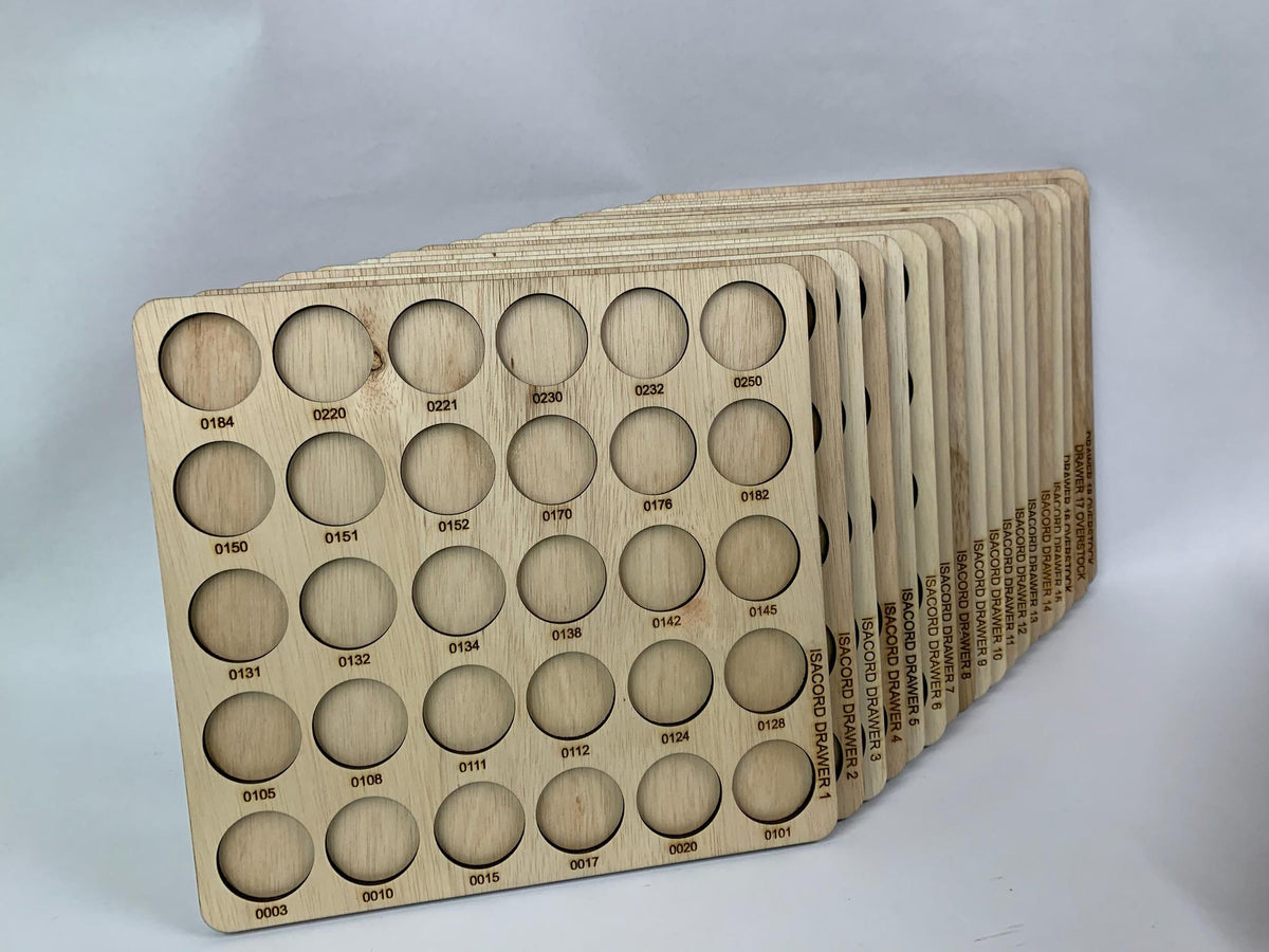 Isacord Numbered Thread Storage Trays, Set of 18 — stacked trays showing circular spool openings