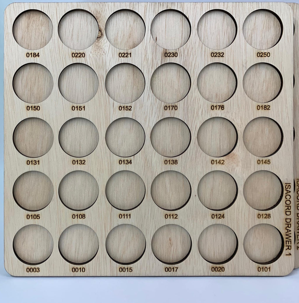 Isacord Numbered Thread Storage Trays, Set of 18 — front view of tray with engraved solid color numbers