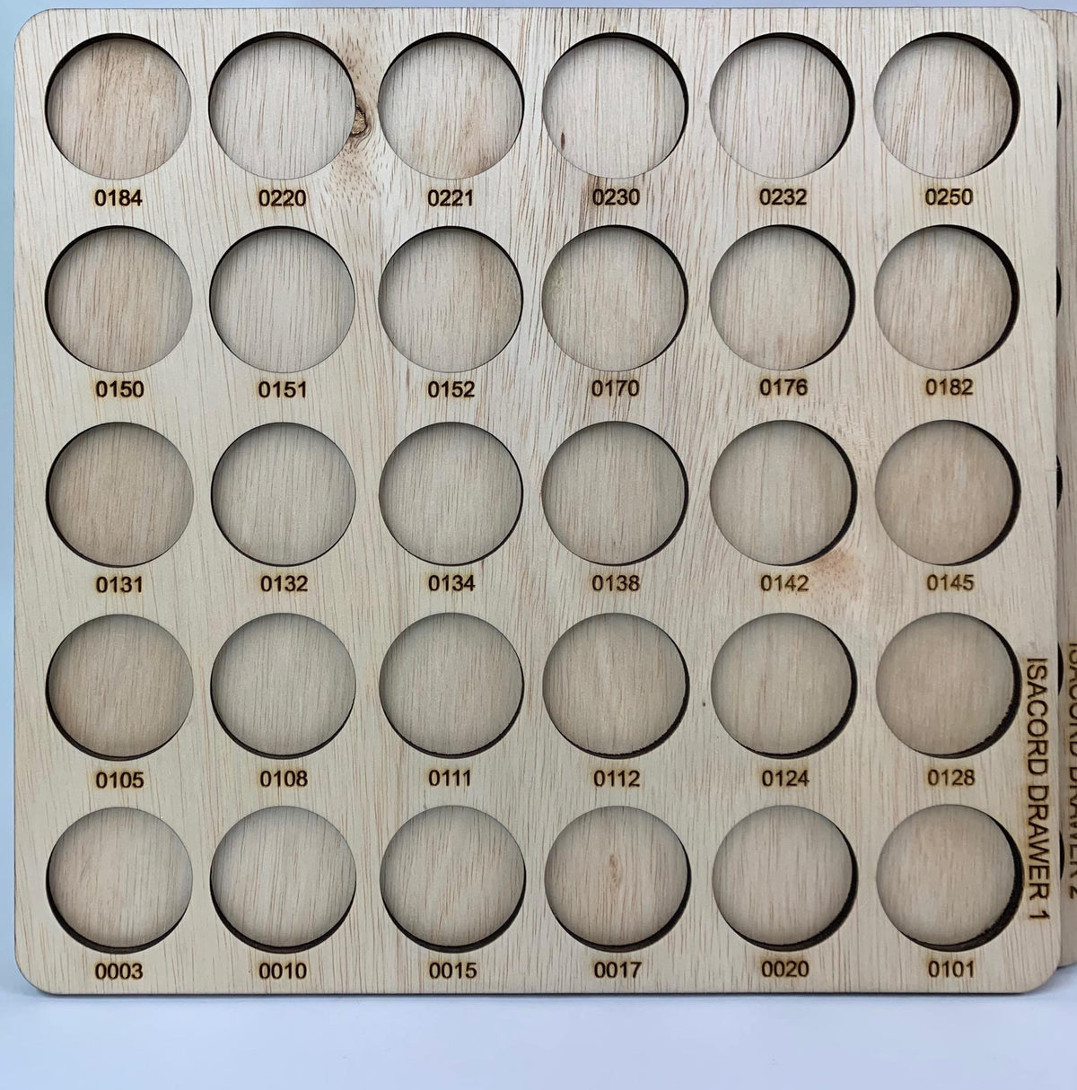 Isacord Numbered Thread Storage Trays, Set of 18 — front view of tray with engraved solid color numbers
