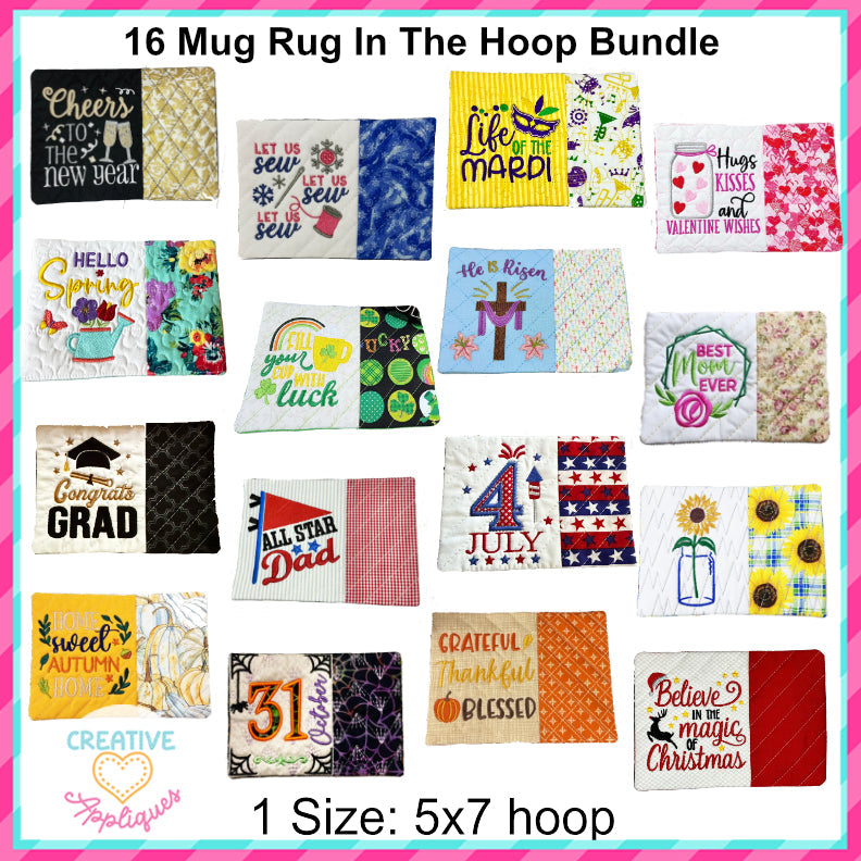 Creative Appliques Mug Rug In-the-Hoop Embroidery Set - Sew Nation USA Exclusive