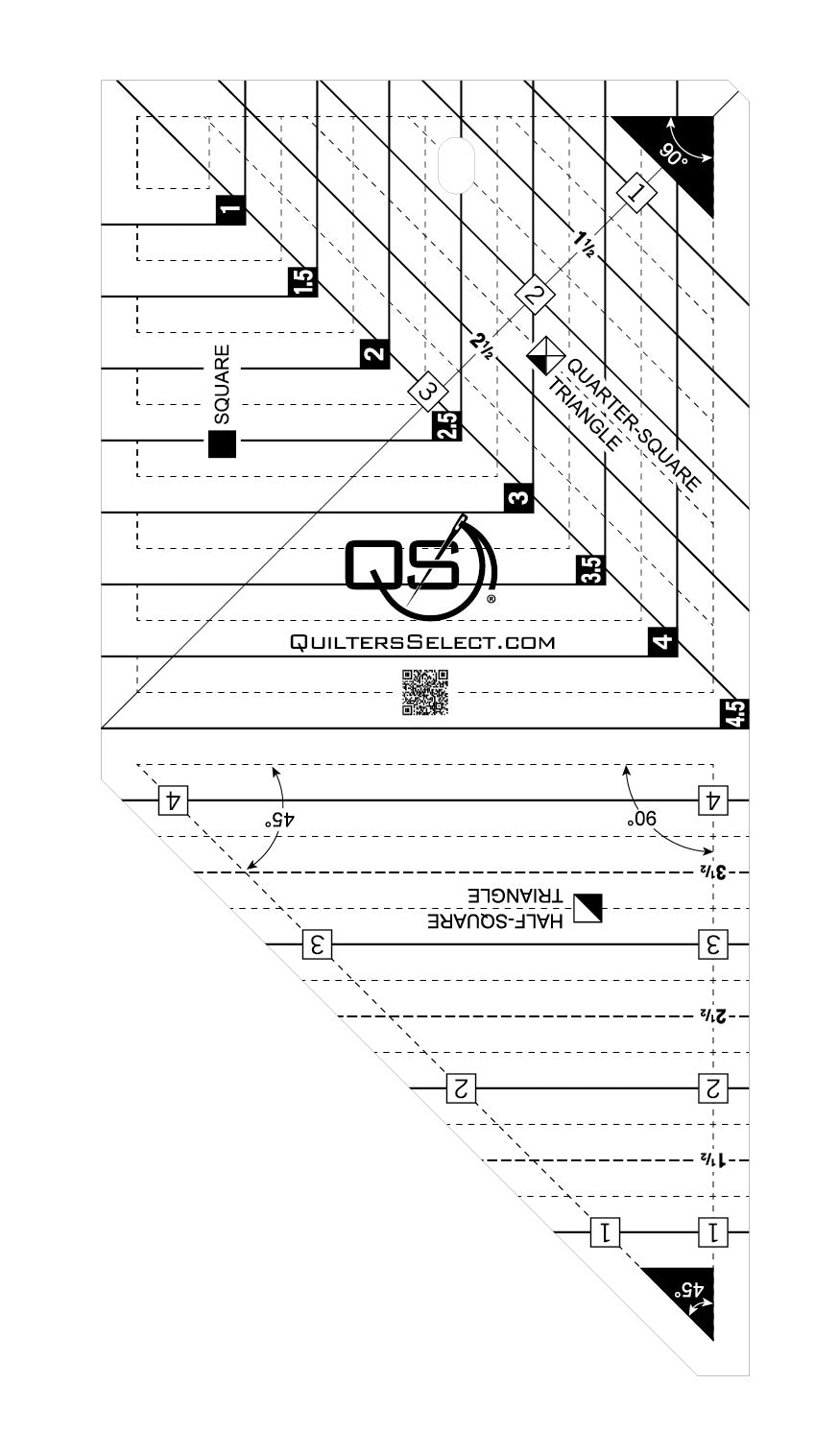 Quilters Select Crystal Mini 3-in-1 clear non-slip ruler
