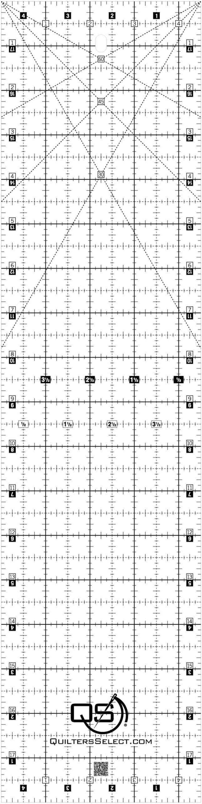 Quilters Select Crystal 4.5 by 18 inch clear non-slip ruler