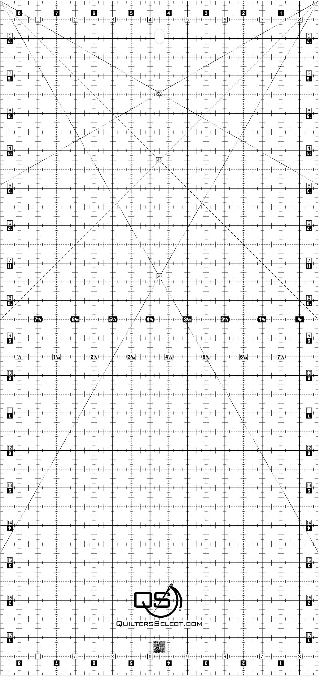 Quilters Select Crystal 8.5 by 18 inch clear non-slip ruler