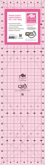 Quilters Select Poppie Cotton pink 6.5 by 24 inch non-slip ruler
