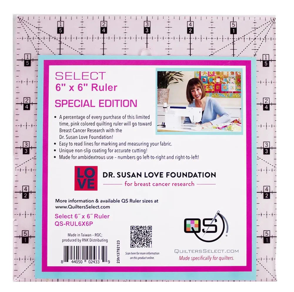 Quilters Select Pink Non-Slip Ruler 6″x 6″ — manufacturer product view 1