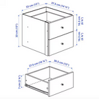 Dimension diagram of KALLAX insert and drawer interiors, furniture sold separately, for IKEA KALLAX Thread Storage Tray Insert