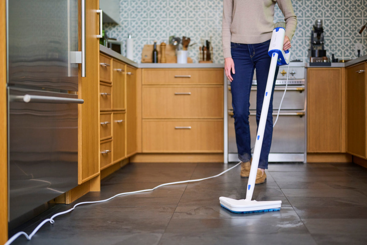 Steamboy Plus 350CS steam mopping a kitchen tile floor