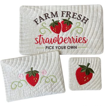 Embroidery Garden Strawberry Set included in Mug Rugs and Coasters Bundle