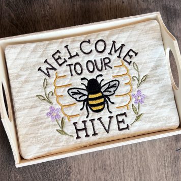 Embroidery Garden Welcome to Our Hive Mug Rug included in Mug Rugs and Coasters Bundle