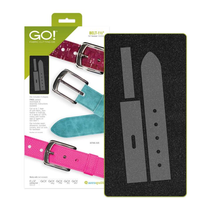 AccuQuilt GO! Belt-1 1/2" Finished Die 55958 packaging and die