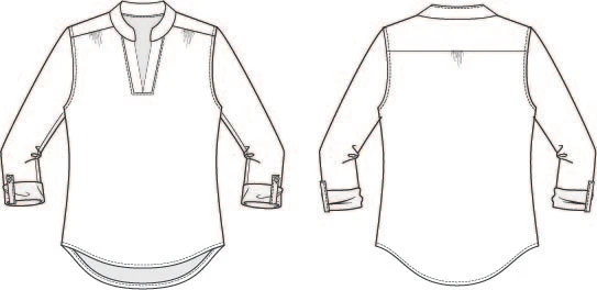 Front and back technical drawings for The Linda Tunic AW1542