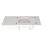 Top view of Arrow Alice 211 White Sewing Cabinet showcasing extended workspace and sewing machine lift opening