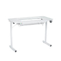 Arrow Gidget II Sewing Table 611 shown with open lift platform and steel frame for sewing machine use.