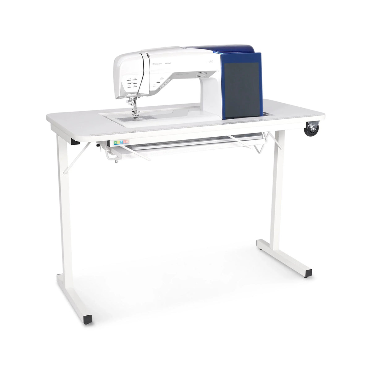 Arrow Gidget II Sewing Table 611 holding a sewing machine in flat-bed sewing position.