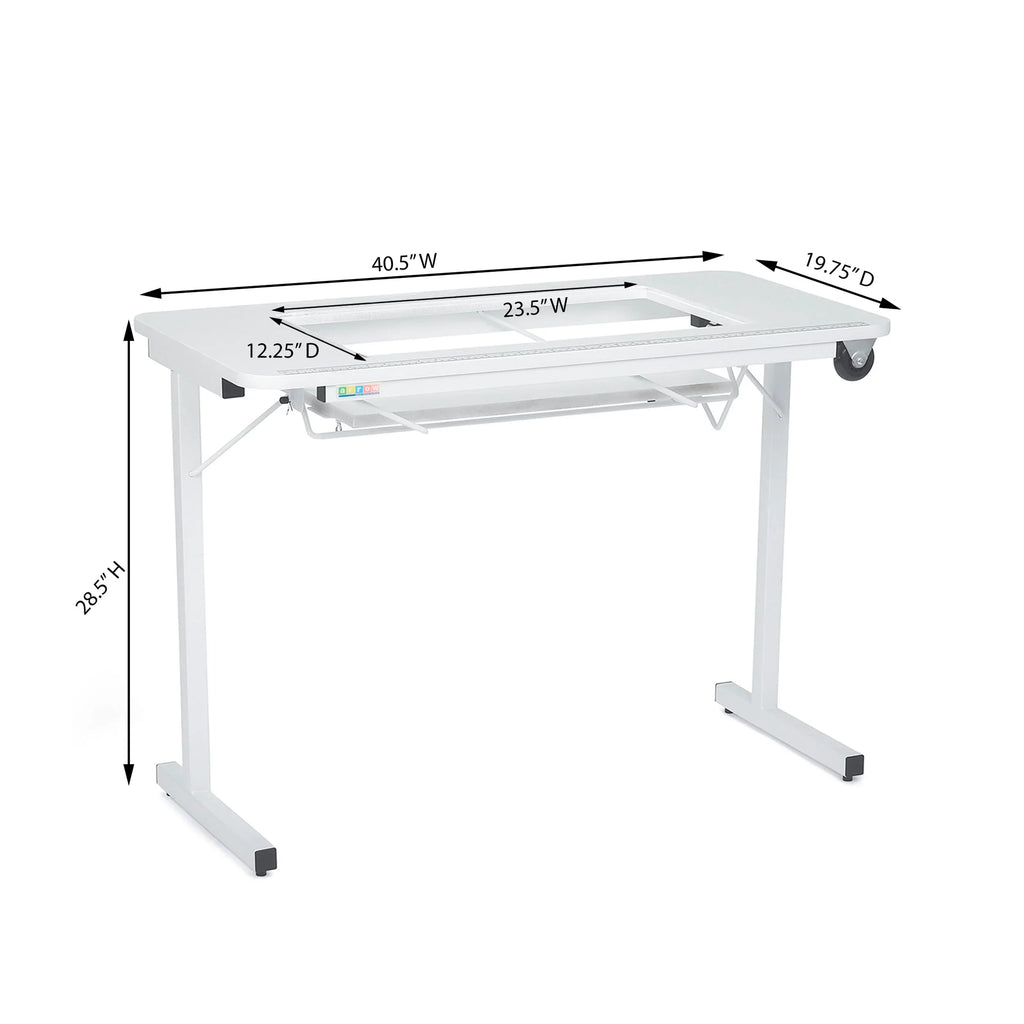Dimensions diagram of the Arrow Gidget II Sewing Table 611 showing width, depth, and height measurements.