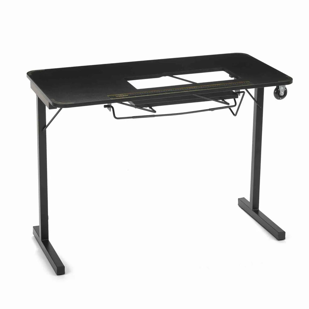 Arrow Heavyweight Sewing Table 611F showing Featherweight-sized machine opening and steel folding legs
