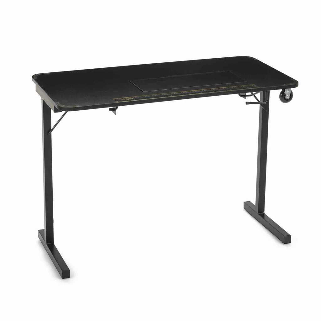 Arrow 611F Heavyweight Sewing Table displayed with closed lift platform and built-in measuring decal