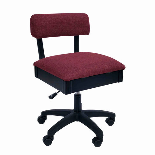 Arrow Madame Scarlet Hydraulic Sewing Chair – front angle view with deep red textured upholstery, ergonomic padded backrest, and height-adjustable swivel base.