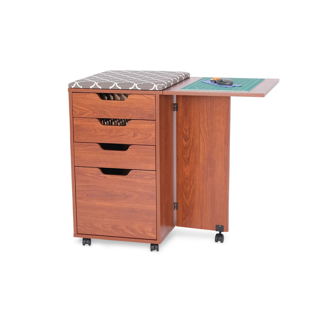 Kangaroo Kiwi Storage Cabinet in Teak K7105 with ironing board attached and cutting surface extended