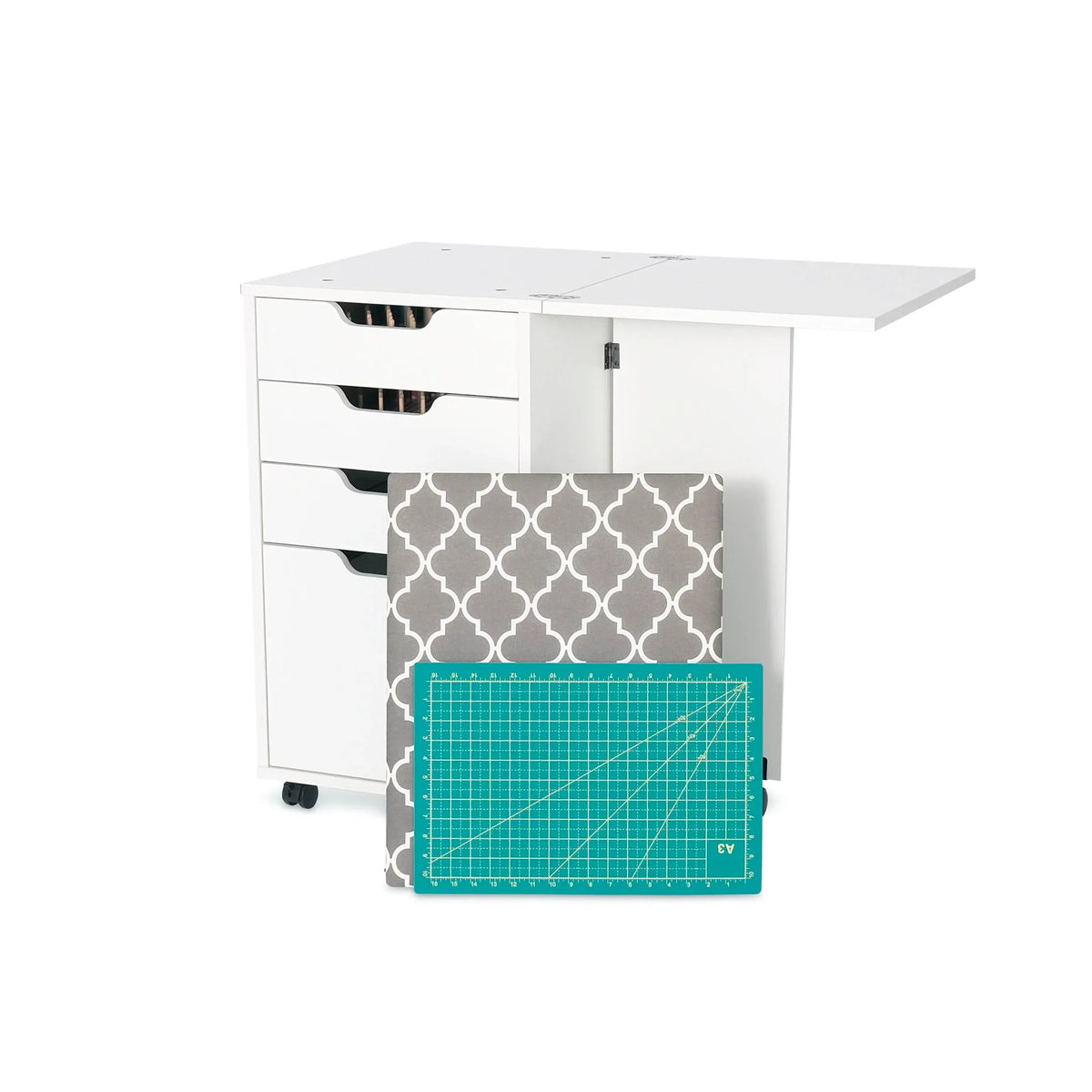 Kangaroo Kiwi Storage Cabinet in Ash White K7111 with removable ironing board and cutting mat